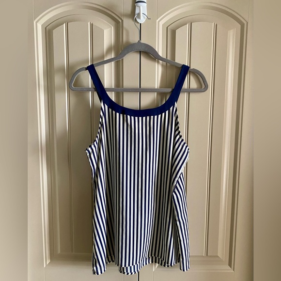 BB Dakota Navy and Ivory Striped Nautical Inspired Tank Top with Bow Front Tie - Picture 2 of 6